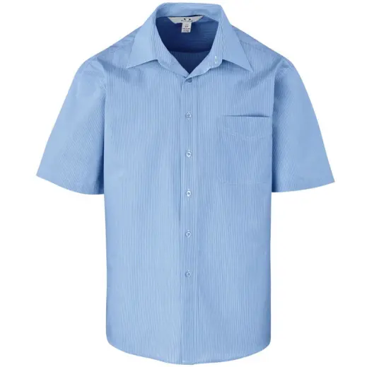 Mens Short Sleeve Micro Check Shirt Light Blue